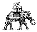 Girls Riding an Elephant, vintage illustration