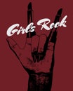 Girls rock. Vector hand drawn illustration of rock hand .