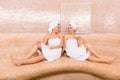 Girls in sauna. Royalty Free Stock Photo