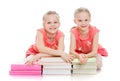 Girls schoolgirl with lots of books Royalty Free Stock Photo