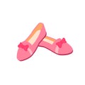 Girls shoes with closed toe and strap. Summer childs foot wear. Kids girly footwear pair, top view. Casual toddlers footgear.