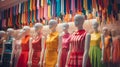 A girls\' shop filled with racks of vibrant dresses and playful mannequins