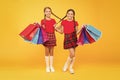 Girls with shopping bags. Rediscover great shopping tradition. Shopping and purchase. Black friday. Sale discount. Gifts Royalty Free Stock Photo