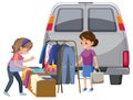 Girls shopping clothes at yard sale Royalty Free Stock Photo