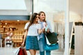 Girls Shopping. Female Friends In Mall