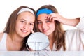 Girls showing the blemishes on theirs skin Royalty Free Stock Photo
