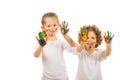 Girls showing colorful hands