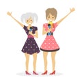 Girls singer singing song .Duet women. Character vector flat illustration people.