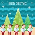 girls singing christmas hymn. Vector illustration decorative design