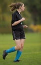 Girls soccer player on the field Royalty Free Stock Photo