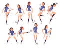 Girls Soccer Players Characters Collection, Young Women in Sports Uniform Playing Football, Female Athletes Kicking the Royalty Free Stock Photo