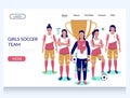 Girls soccer team vector website landing page design template