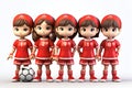 girls soccer team on white background. 3d render. ia generated