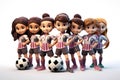 girls soccer team on white background. 3d render. ia generated