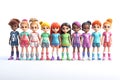 girls soccer team on white background. 3d render. ia generated