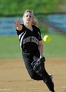 Girls softball - pitcher delivers a pitch Royalty Free Stock Photo