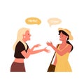 Girls speak different languages, multilingual dialog, conversation with chat bubbles Royalty Free Stock Photo