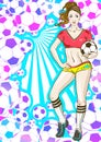 Girls sport collection: Soccer Player Girl with Football Frame. Vector Illustration