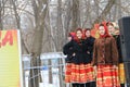 Girls stand aside on the Day of Shrovetide in the city of Kanash, Chuvashia, Russia