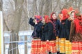 Girls stand aside on the Day of Shrovetide in the city of Kanash, Chuvashia, Russia