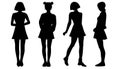 Girls students black silhouette flat vector.