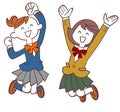 The image of Girls students happily jumping