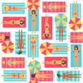 Girls sunbathe in the beach. Seamless pattern.