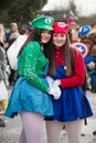 Girls with super Mario costume posing in the street during the carnival