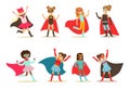 Girls in superhero costume set, pretty little super girls vector Illustrations on a white background