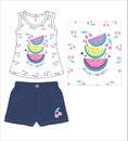 girls top with short summer watermelon print vector art