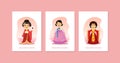 Girls in Traditional Costumes of Asian Countries, Welcome to Japan, China, Korea Vector Illustration Royalty Free Stock Photo