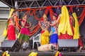 Girls in traditional Indian costume performing on stage, Diwali festival