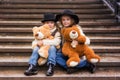 Girls twin sisters walk in the park Royalty Free Stock Photo