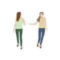 Two girls go and talk.Isolated vector illustration in flat style Royalty Free Stock Photo