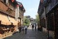 Girls walking along the stone street Jiaxing Yuehe old town