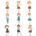 Girls Wearing An Assortment Of Classy School Uniforms Set Royalty Free Stock Photo