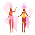 Girls Wearing Festival Costumes with Feather Wings Dancing. Brazilian Samba Dancers Women Isolated Royalty Free Stock Photo