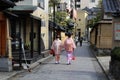 Girls wearing kimono at Nagamachi, known as Geisha district. Taken in Kanazawa, Japan - February 2018