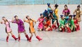 Chinese girl wearing national costumes dance