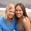 Girls weekend away. Cropped portrait of two attractive young women smiling happily. Royalty Free Stock Photo