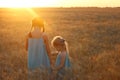 Girls on a wheat field Royalty Free Stock Photo