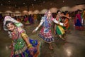 Girls and women are wearing traditional Indian folk dress duringNavratri festival garba and dandiya dance in Calgary, Canada 2018