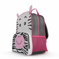 Girls Zebra School Backpack on white. 3D illustration