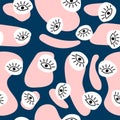 Girly abstract seamless pattern. Modern print with organic shapes and eye drawn by hand. Doodle, sketch.