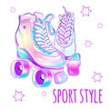 Girly beautiful high-detailed rollers. Vector illustration in pink pastel colors. Sport style design.