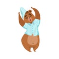 Girly Cartoon Brown Bear Character In Pyjamas Stretching And Yawning Illustration