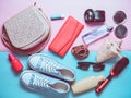 Girly fashionable spring and summer accessories: sneakers Royalty Free Stock Photo