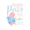 Girly Pajama Party Invitation Card Template With Cat Inviting Kids For The Slumber Pyjama Overnight Sleepover