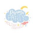 Girly Pajama Party Invitation Card Template With Cloud And Moon Inviting Kids For The Slumber Pyjama Overnight Sleepover