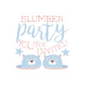 Girly Pajama Party Invitation Card Template With Pair Of Slippers Inviting Kids For The Slumber Pyjama Overnight